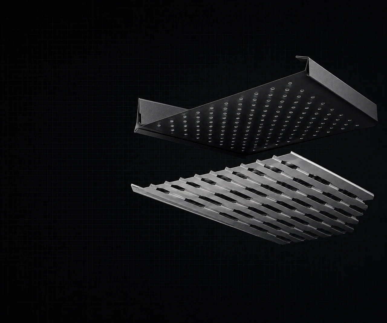 Exploded illustration of two perforated aluminum layers